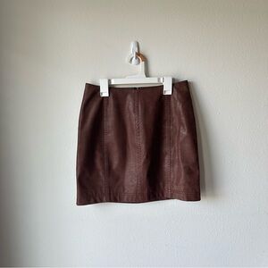 Free People// Brown vegan leather high waisted mini skirt